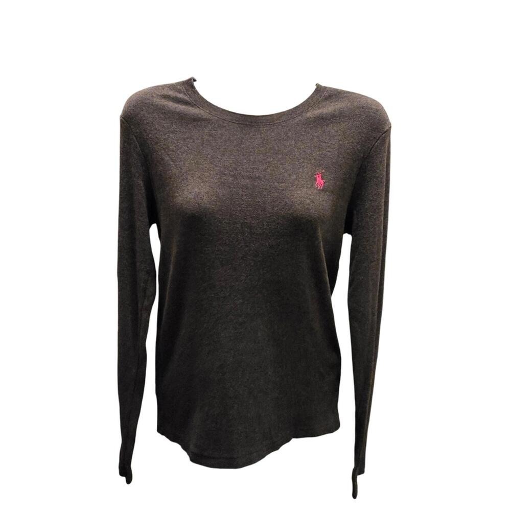 Ralph Lauren Women's Black Long Sleeve Sweater with Pink Logo‎